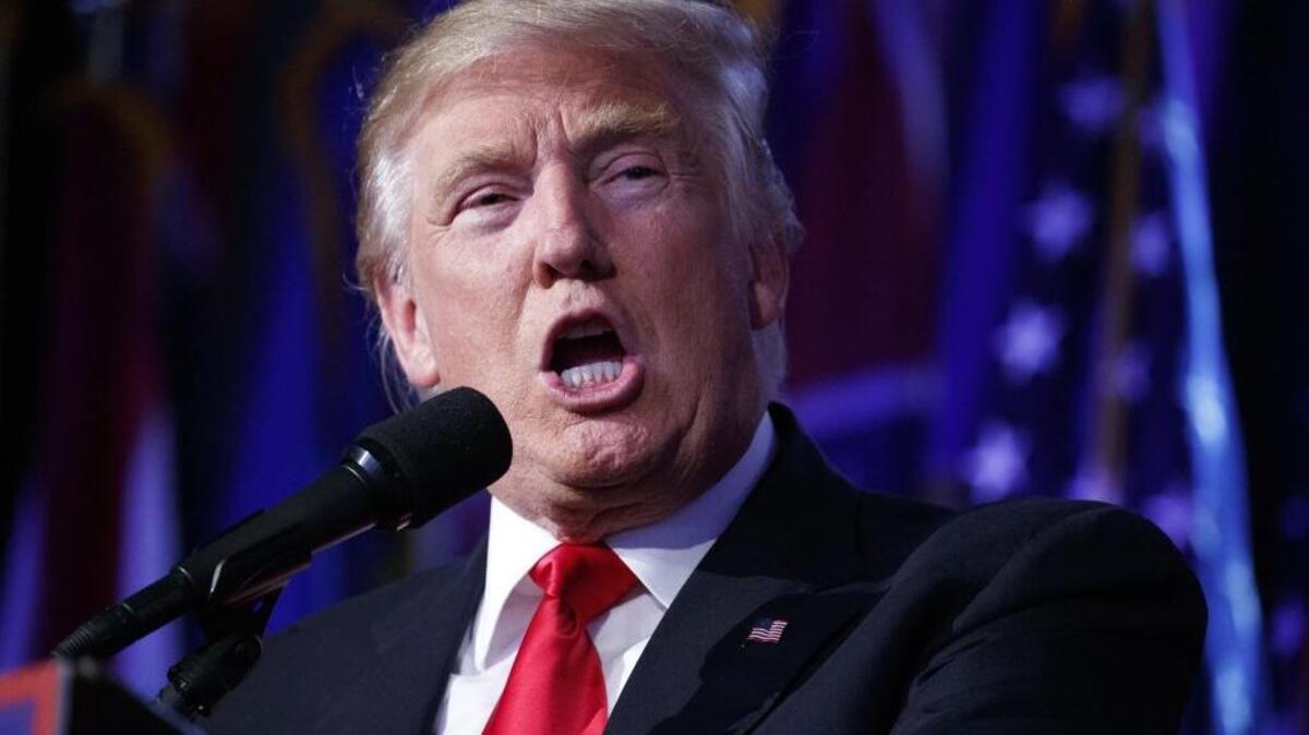 President-elect Donald Trump speaks during an election night rally on Nov. 9 in New York.