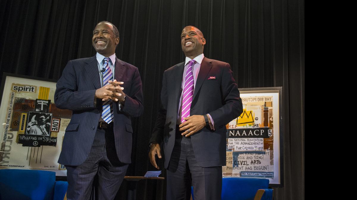 
Mayor Kevin Johnson following a Q/A with retired neurosurgeon and Republican presidential candidate Ben Carson at the latest meeting of his African-American empowerment organization at the Guild Theater on June 15, 2015.
