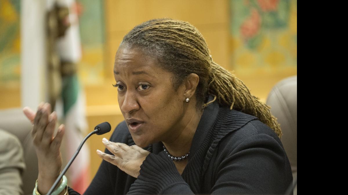 
Then-Assemblywoman Holly Mitchell, D-Los Angeles, at a legislative hearing in 2013. Mitchell, a state senator, questions the California Teachers Association’s opposition to the Senate’s plan to expand child-care slots.
