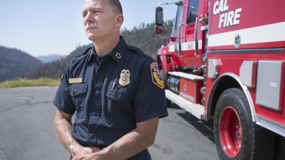 At Pacific Helispot on May 4, 2015 in Pollock Pines, Cal Fire Director Ken Pimlott speaks about Cal Fire and the scandal that befallen the agency.
