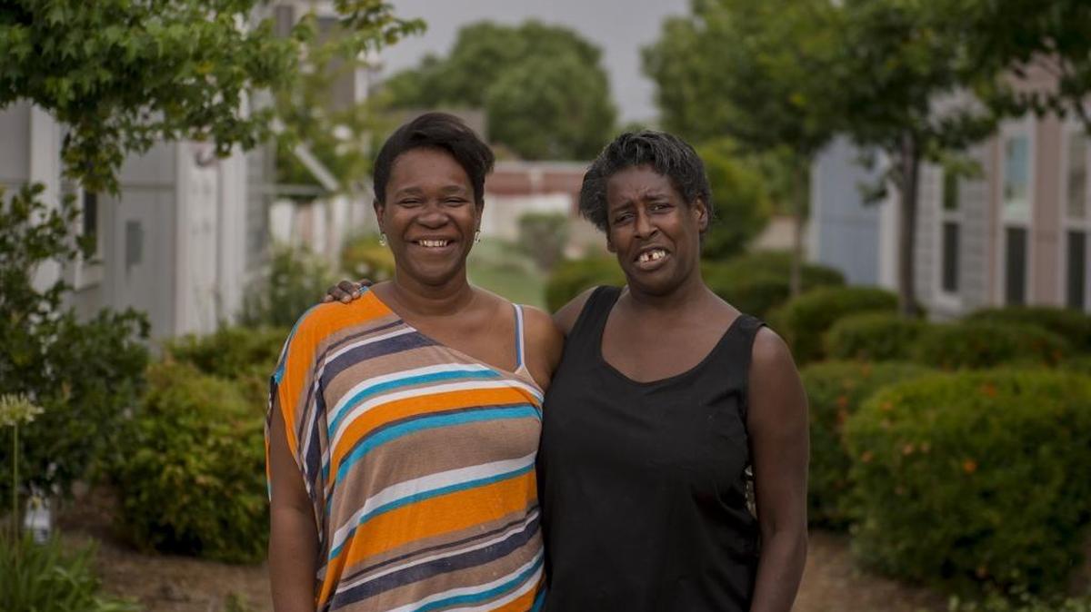 Kari Holloway, 40, left, and Julia Chandler, 56, live in Mutual Housing at the Highlands in North Highlands. All the residents have been homeless; they receive affordable housing and supportive services.