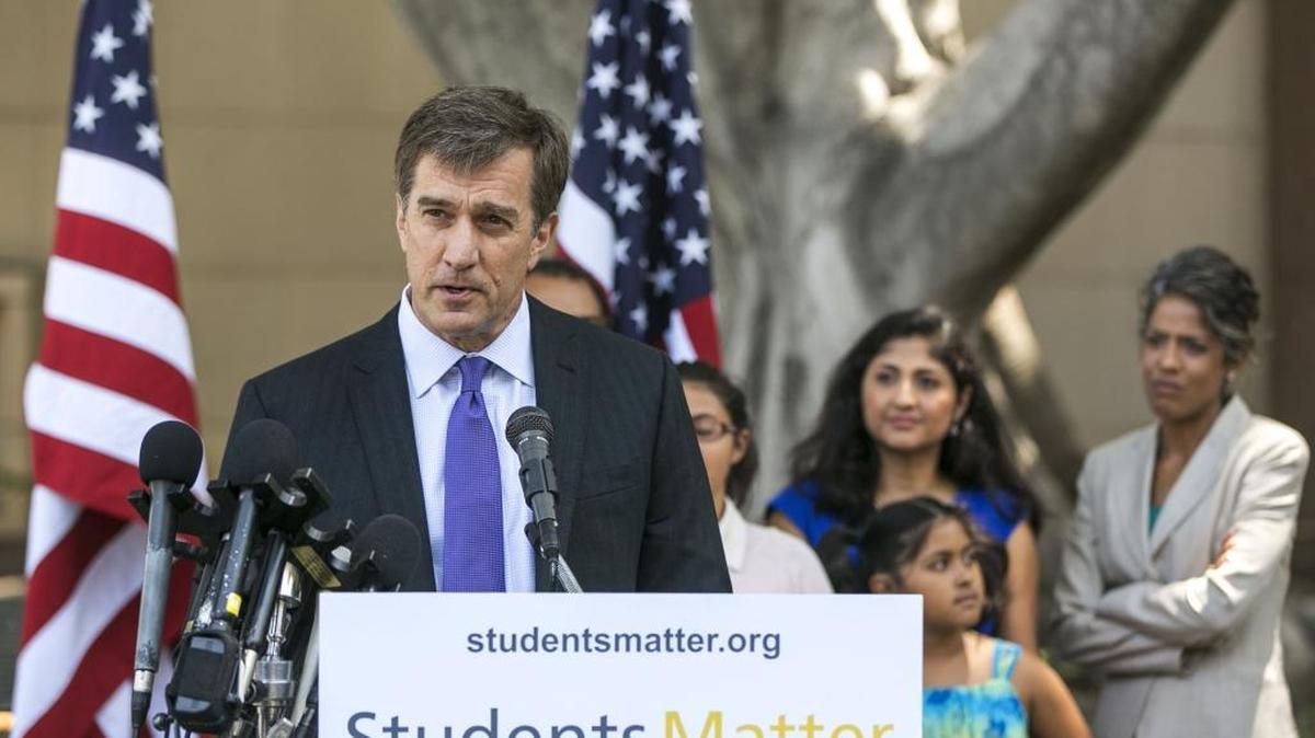 Silicon Valley entrepreneur and founder of Students Matter David Welch makes comments on the initial Vergara v. California lawsuit verdict in Los Angeles on June 10, 2014.