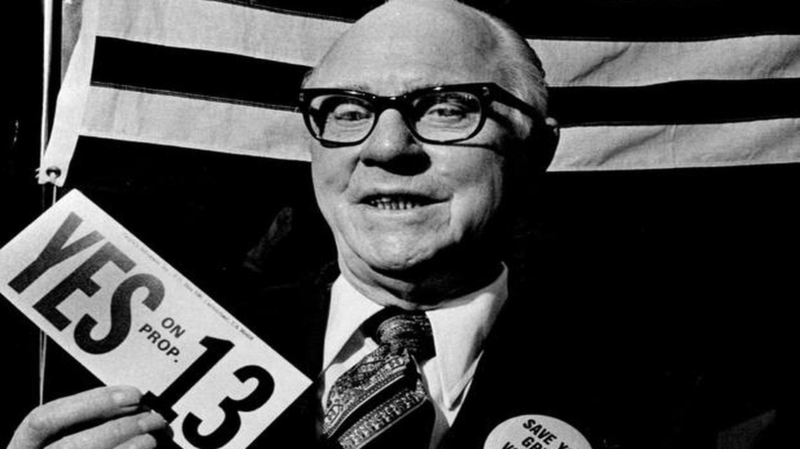 Proposition 13 proponent Paul Gann celebrates victory in 1978.