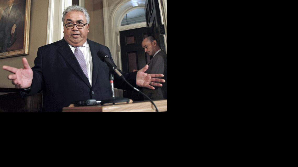 
Former Sen. Ron Calderon, D-Montebello, holding a brief news conference in June 2013.
