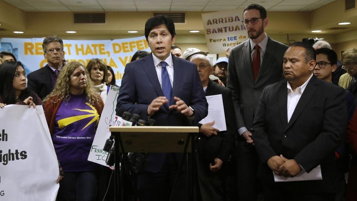 State Sen. President Pro Tem Kevin de Leon, D-Los Angeles discusses one of his bills on Tuesday, Jan. 31, 2017, in Sacramento.