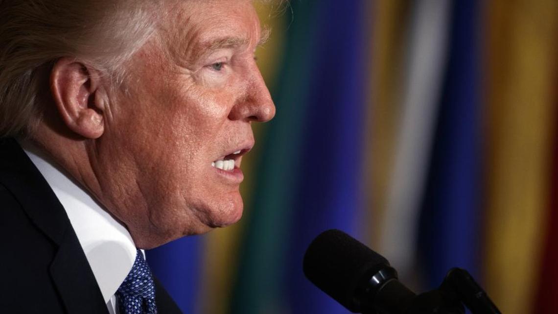 President Donald Trump speaks during a Hispanic Heritage Month event in the East Room of the White House, Friday, Oct. 6, 2017, in Washington.