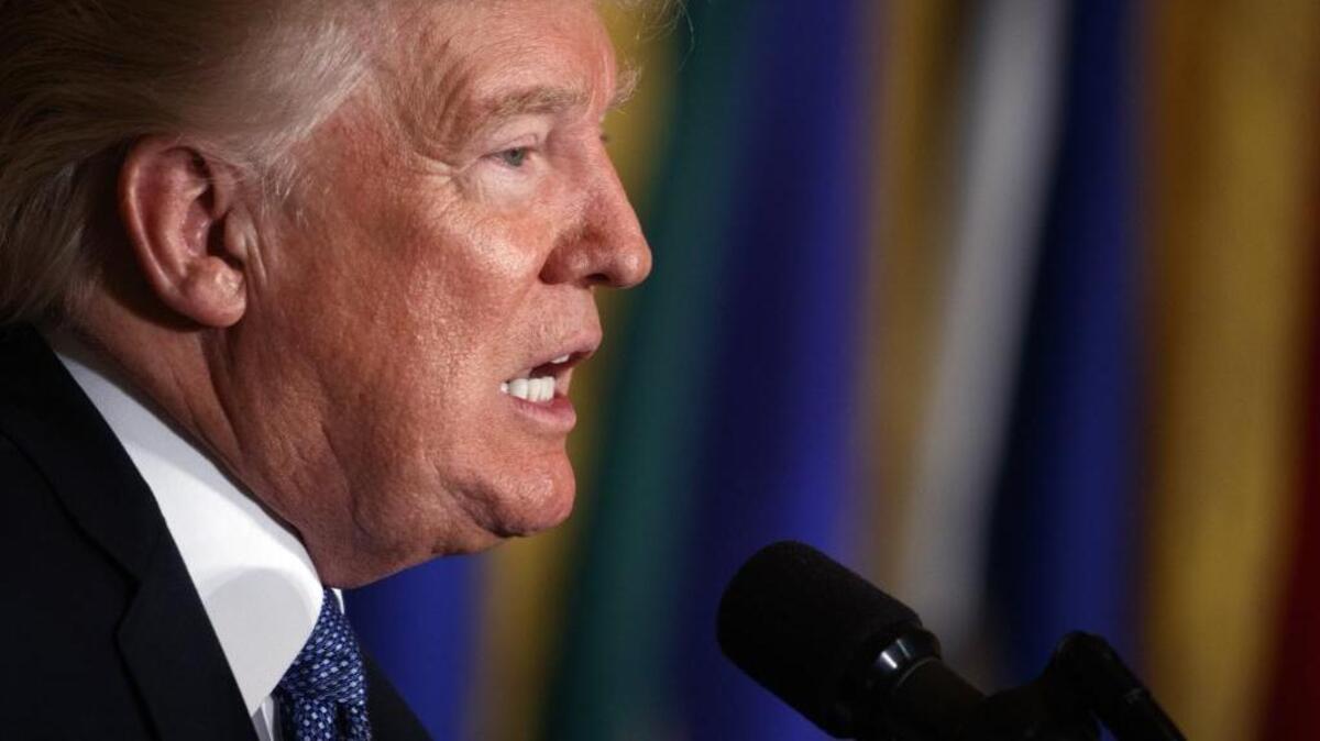 President Donald Trump speaks during a Hispanic Heritage Month event in the East Room of the White House, Friday, Oct. 6, 2017, in Washington.