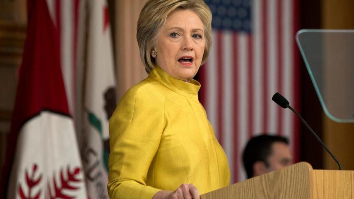 Democratic presidential candidate Hillary Clinton speaks about global terrorism, Wednesday, March 23, 2016, at the Bechtel Conference Center at Stanford University in Stanford, Calif.