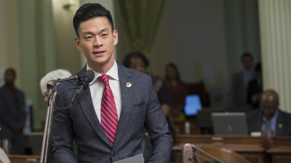 Assemblyman Evan Low on the floor of the state Assembly.