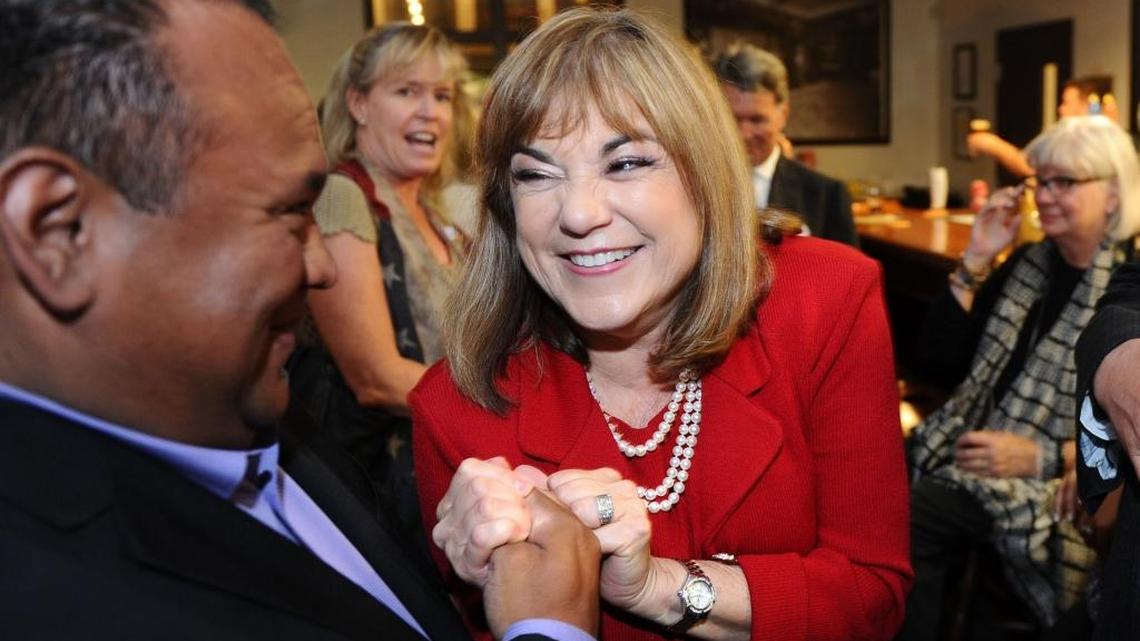 U.S. Senate candidate Loretta Sanchez greets supporters during primary election night at the Anaheim Brewery on June 7.