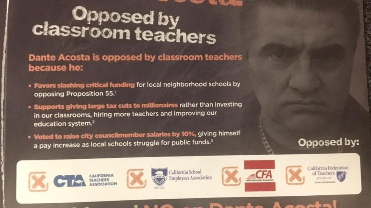 An image of the mailer that Republican Assembly candidate Dante Acosta accuses of depicting him in a racist way. Taken on October 25, 2016.