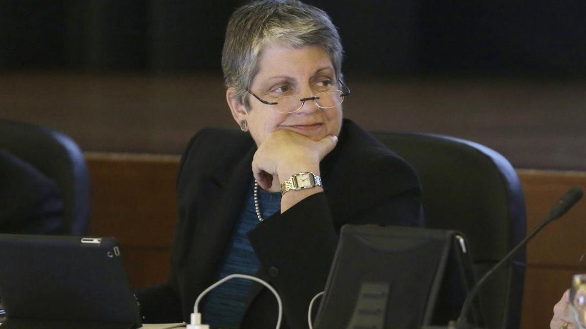 University of California President Janet Napolitano listens to speakers at a UC Board of Regents meeting in San Francisco on Jan. 22, 2014.
