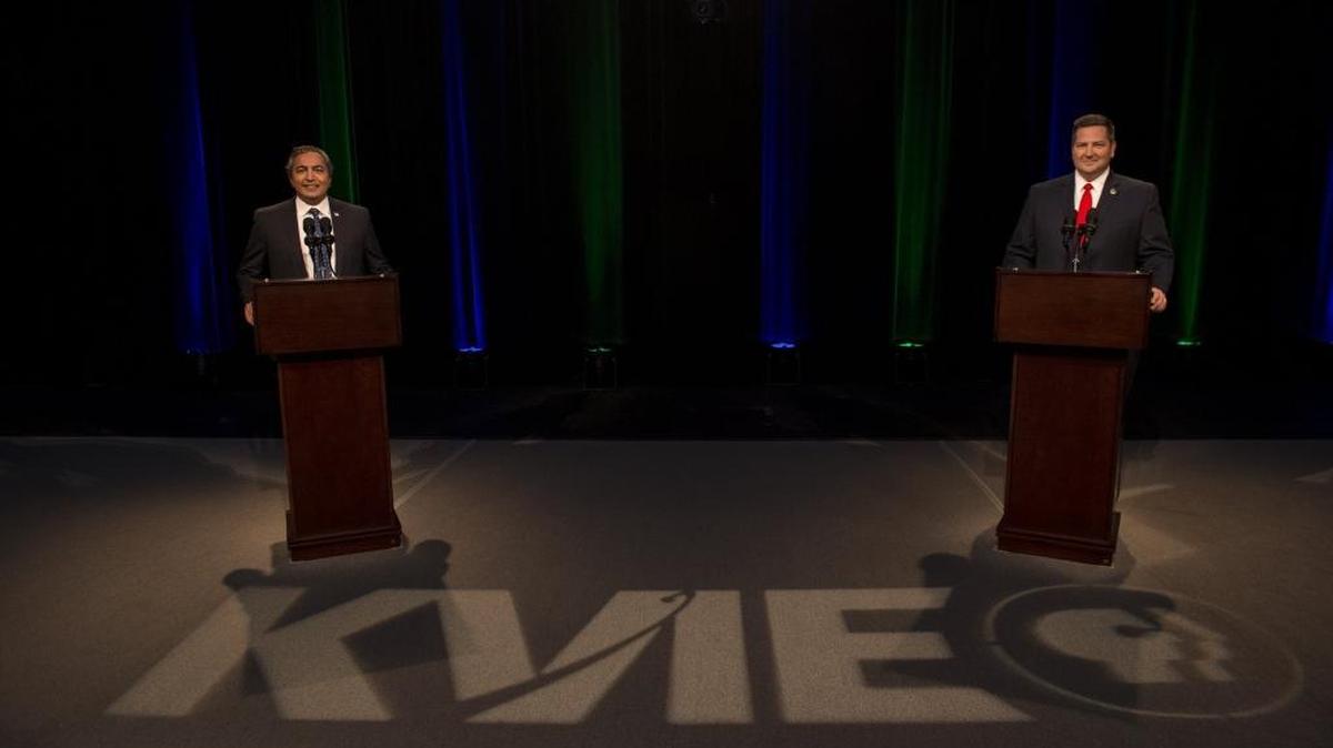 Democratic U.S. Rep. Ami Bera and his Republican challenger Sacramento County Sheriff Scott Jones participate in a debate for the highly competitive 7th Congressional District seat at the KVIE television studios in Sacramento, Calif. on Tuesday, October 18, 2016.