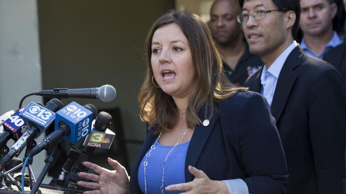 Sacramento City Councilwoman Angelique Ashby stands with supporters at a press conference, Wednesday, October 21, 2015, after formally announcing her candidacy for mayor of Sacramento.