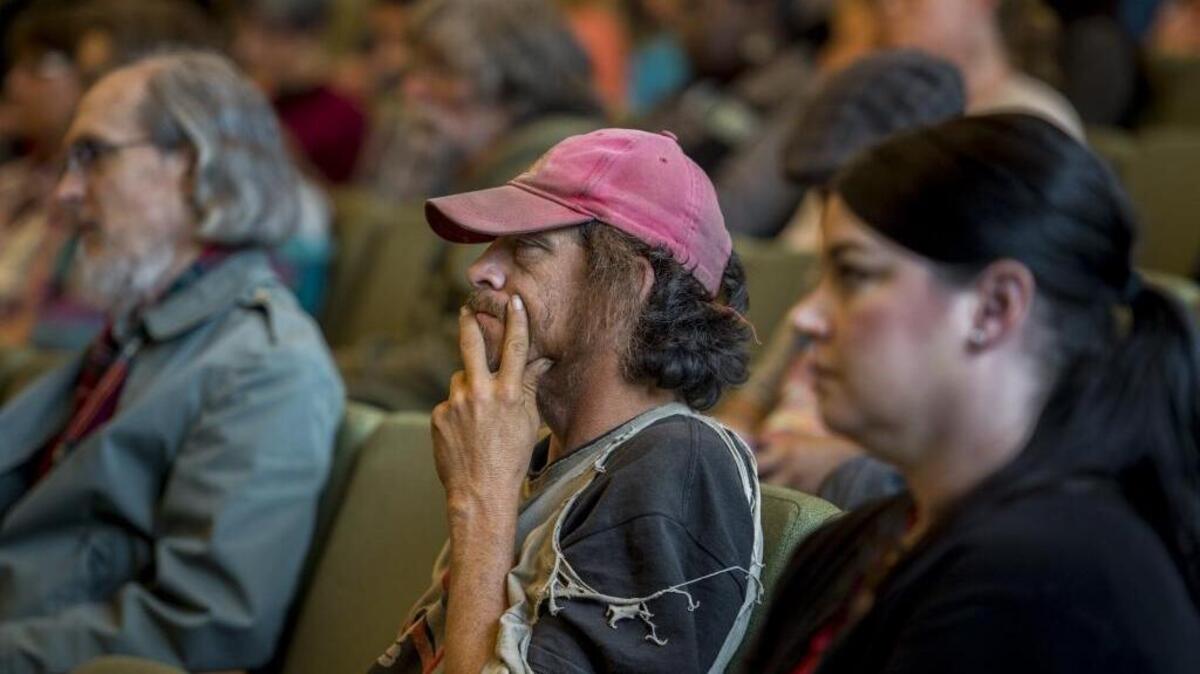 James "Faygo" Clark listens to the City Council address alternatives to alleviate homelessness in Sacramento on Tuesday, April 26, 2016, at City Hall.