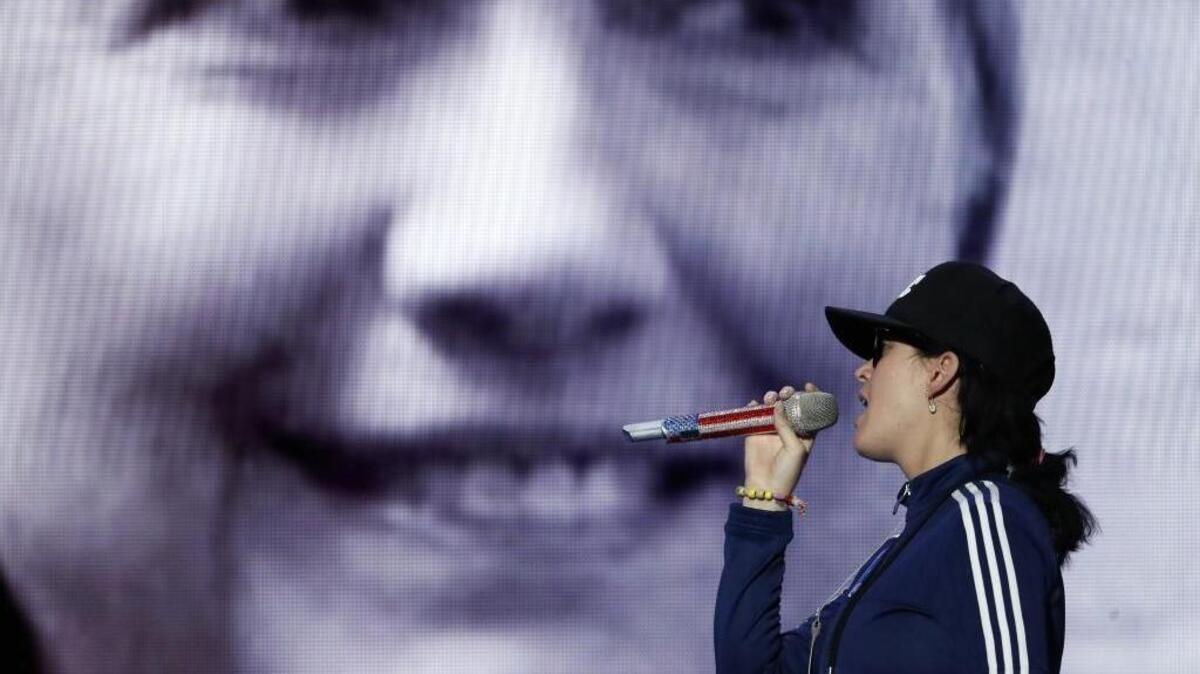 Singer Katy Perry rehearses during a sound check on the final day of the Democratic National Convention in Philadelphia on Thursday, July 28, 2016.