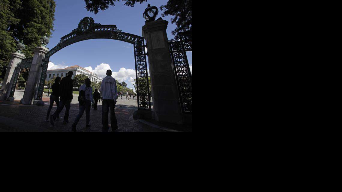 
This 2011 photo shows a group as they walk through the Sather Gate on the University of California, Berkeley campus.
