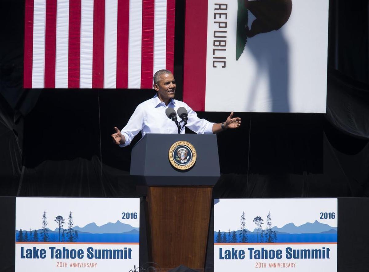 President Barack Obama talks about the environment during the 20th Annual Lake Tahoe Summit at Harvey’s Lake Tahoe Hotel and Casino on Wednesday Aug. 31, 2016 in South Lake Tahoe.