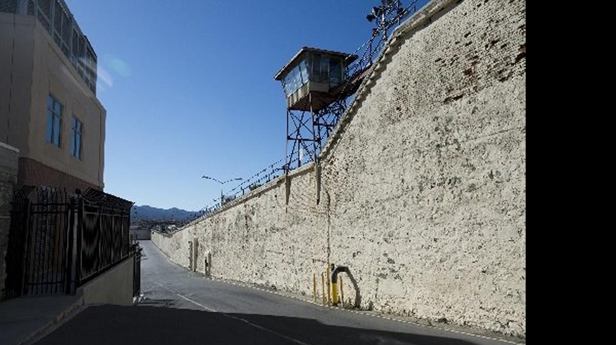 
A guard tower overlooks the wall at San Quentin State Prison.
