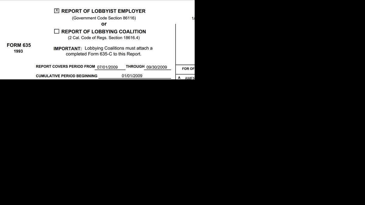 
The top of Form 635, which lobbyist employers such as CCPOA must fill out to report gifts given to lawmakers. 
