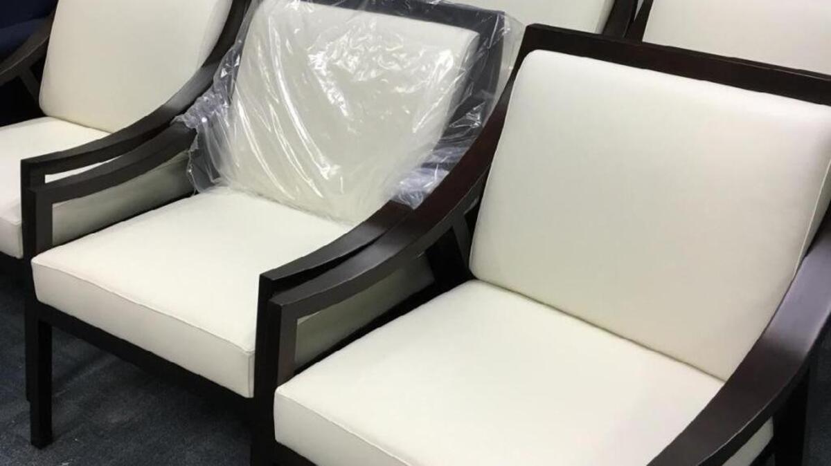 Six leather chairs, $1,200 each, sit unused in a storage area at the Board of Equalization’s headquarters. The chairs were ordered for Board Member Jerome Horton’s Sacramento office.