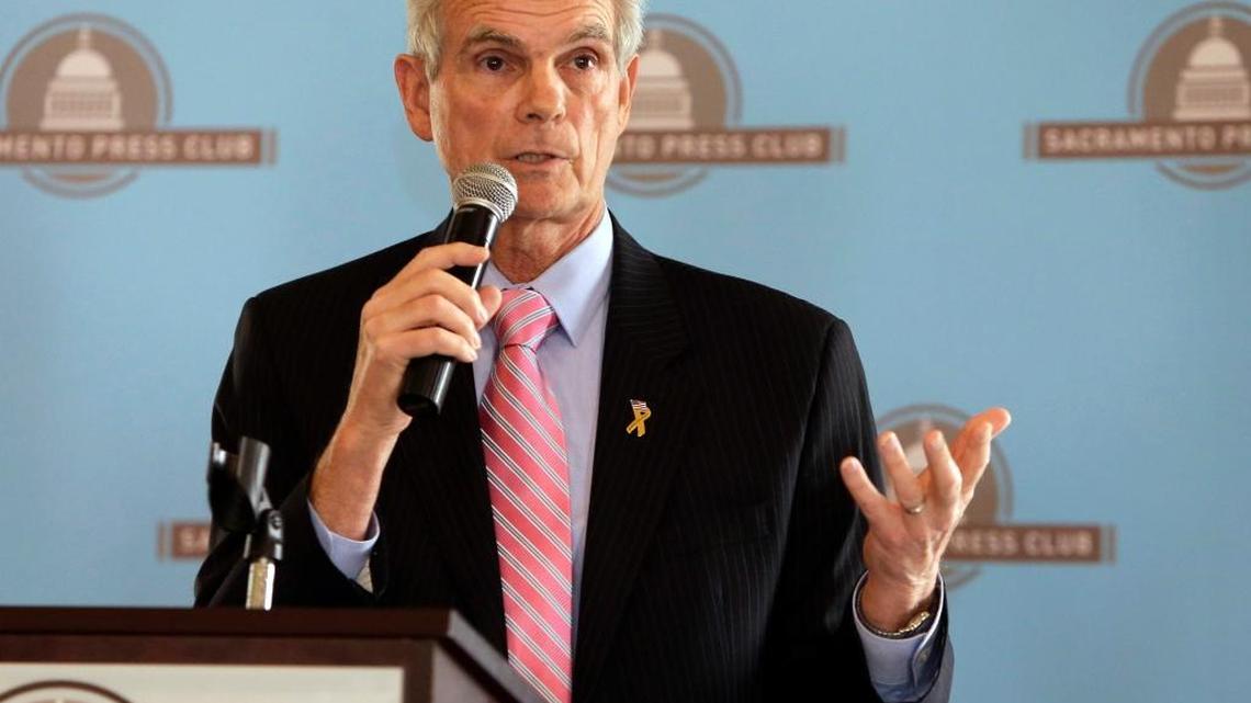 
Then-San Jose Mayor Chuck Reed speaks about public employee pensions at a 2014 press luncheon in Sacramento.
