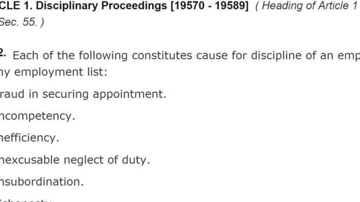 The section of California Government Code that lists reasons for disciplining state employees.
