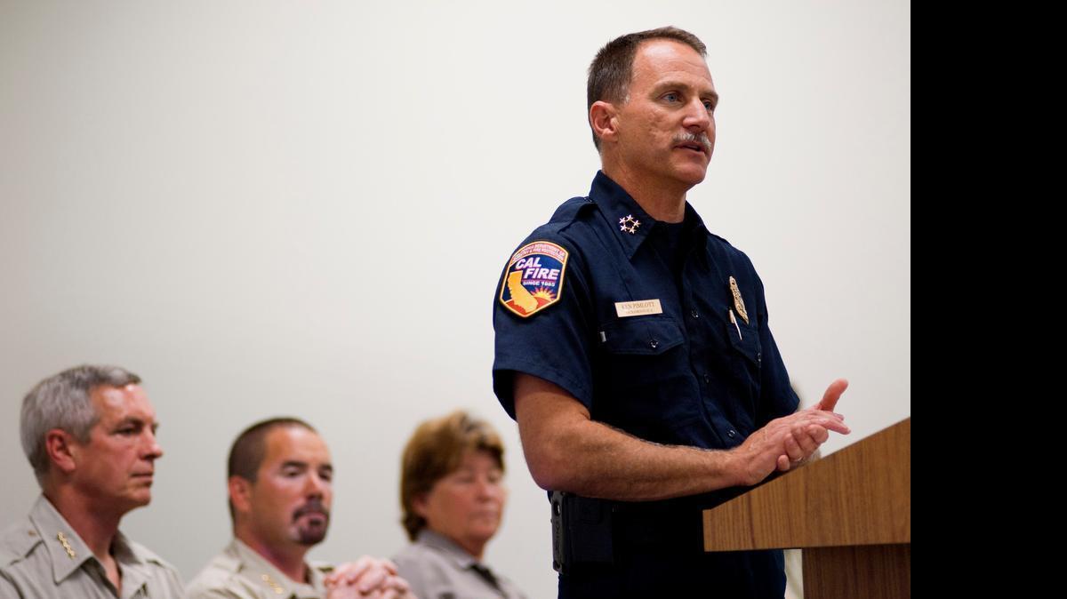 
Cal Fire Director Ken Pimlott speaks to reporters at a 2011 press conference.
