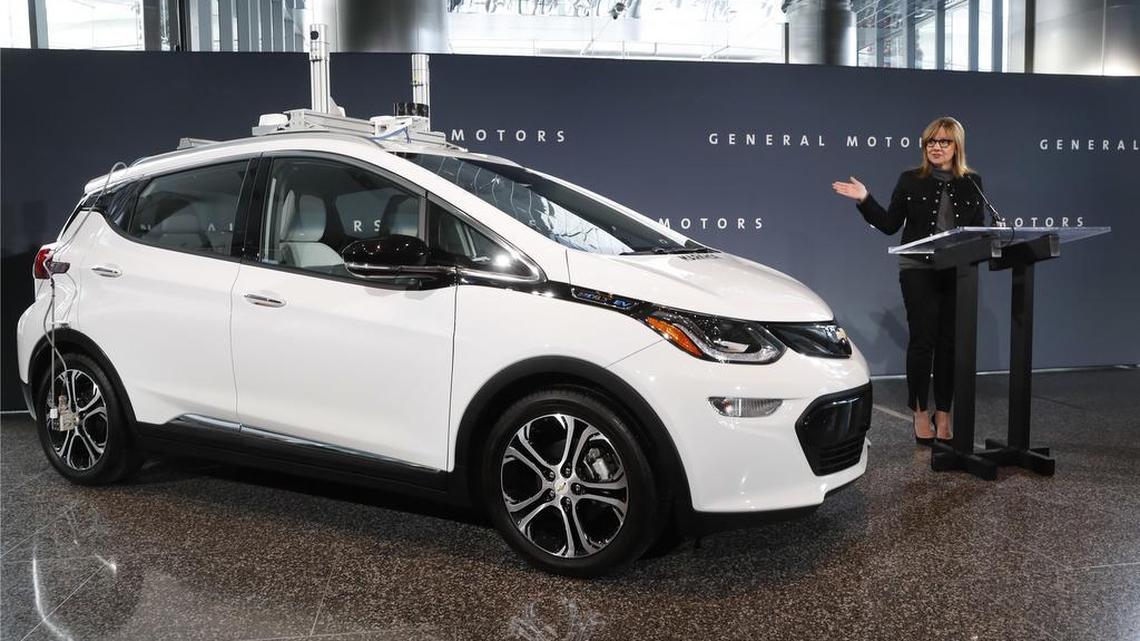 General Motors Chairman and CEO Mary Barra speaks next to a autonomous Chevrolet Bolt electric car. Of the half-dozen traffic accidents involving self-driving cars in California this year, two were the result of humans attacking the autonomous vehicles in San Francisco, according to California Department of Motor Vehicle incident reports.