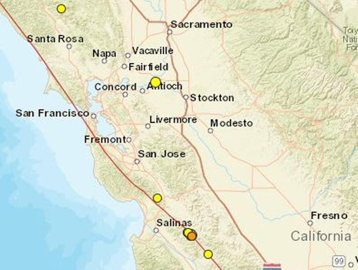 Earthquakes of 2.5 magnitude or greater reported in the past week in the Central Coast and other regions in California.