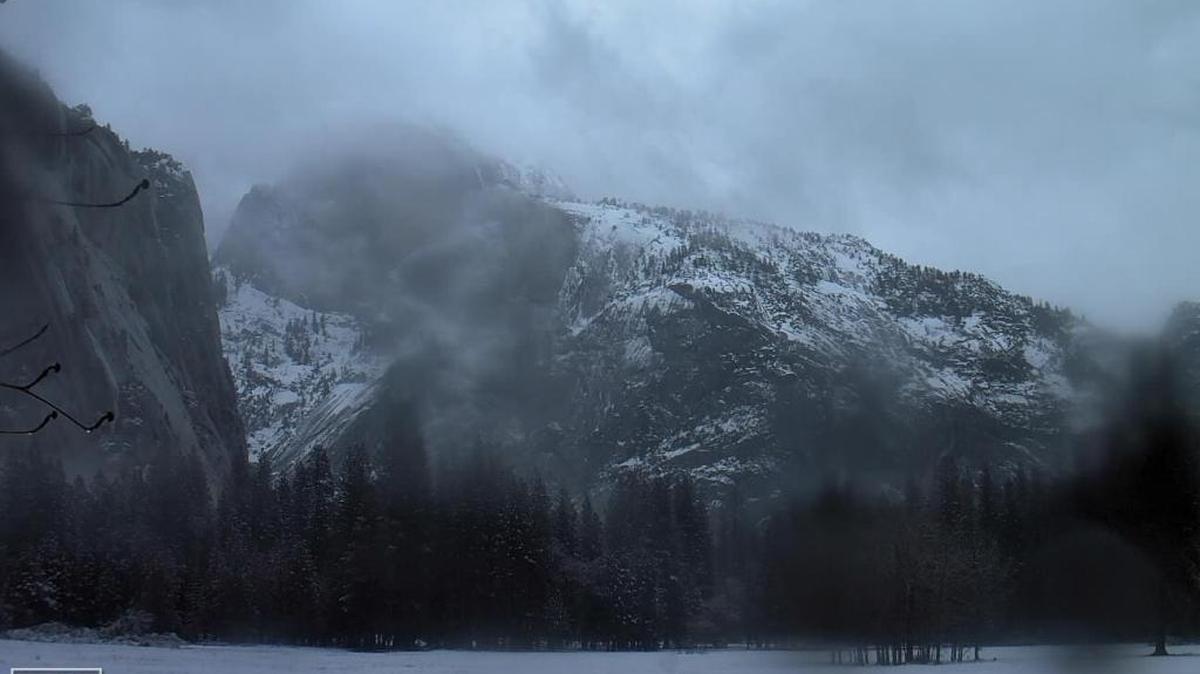 A webcam image from Yosemite Valley shows the effects of a winter storm that’s moving through Central California on Wednesday, January 4, 2017.
