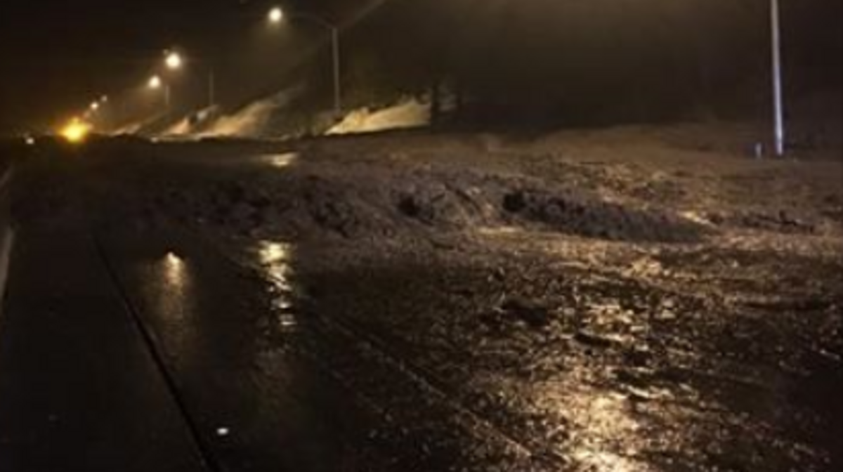 Mudslide blocking all lanes of westbound Interstate 80 near Truckee.
