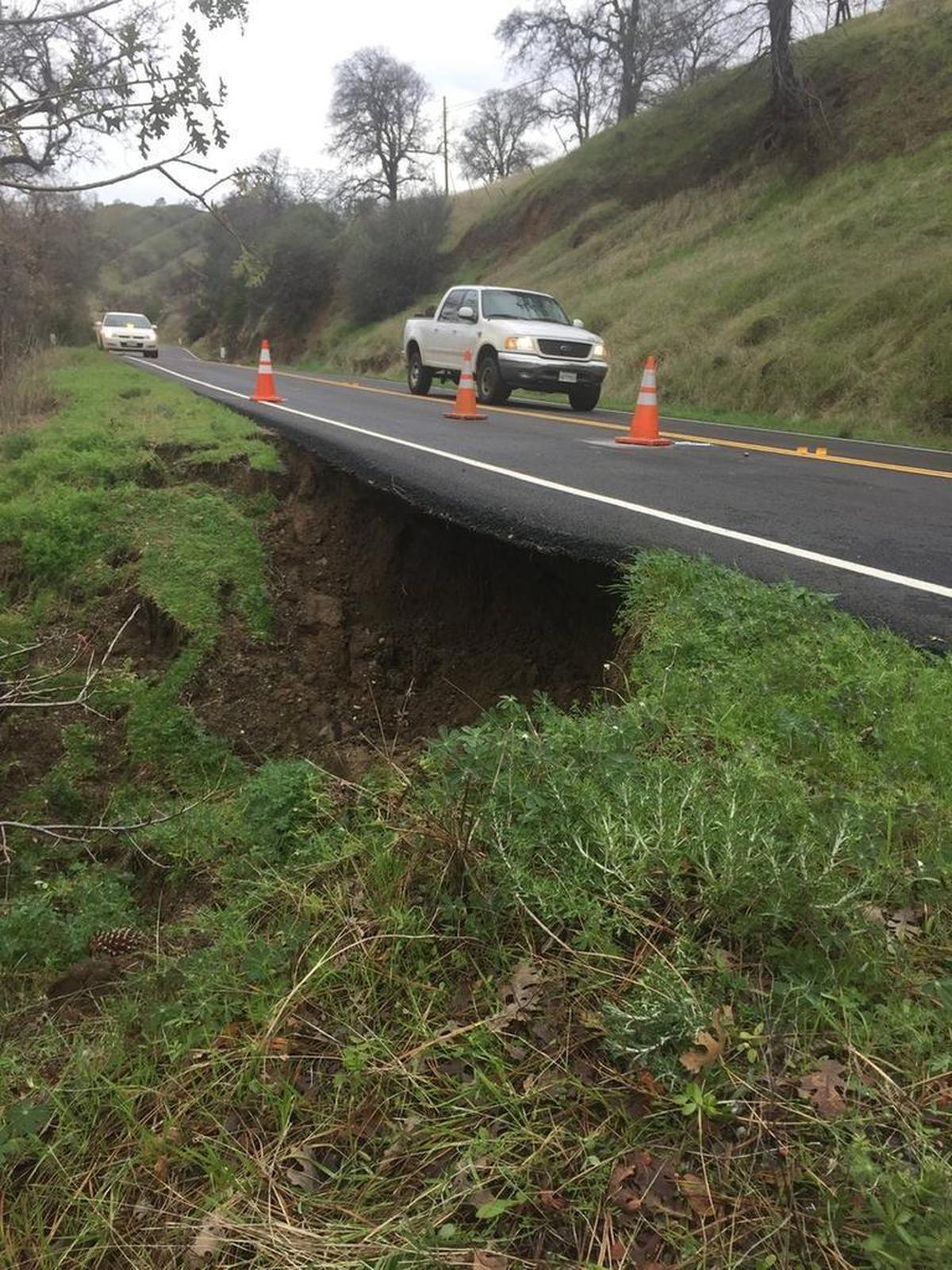 Washout under Highway 128 west of Winters