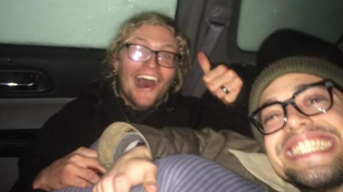 David Ortiz and Neal Allen Shutler inside avalanche-trapped vehicle.