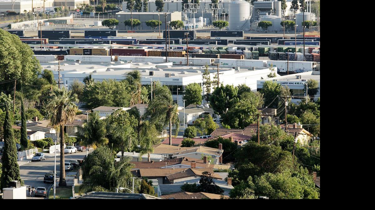 
Industrial development in the city of Industry abuts a residential area in the neighboring community of La Puente. 
