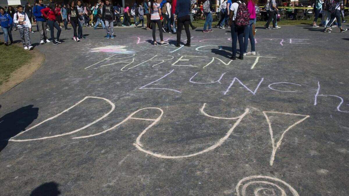The pathway to Harriet Eddy Middle School in Elk Grove is decorated by students for a lunch with parents in 2015 as part of a program to reduce suspensions in middle school.