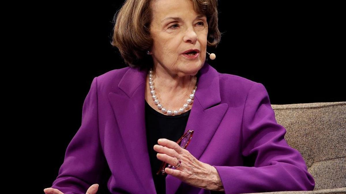 U.S. Sen. Dianne Feinstein speaks in August at the Commonwealth Club in San Francisco. Feinstein, a veteran California Democrat, said Monday, Oct. 9, 2017, that she’s running for another term at age 84, and took to Twitter to declare that “I’m all in.” (AP Photo/Jeff Chiu, File)