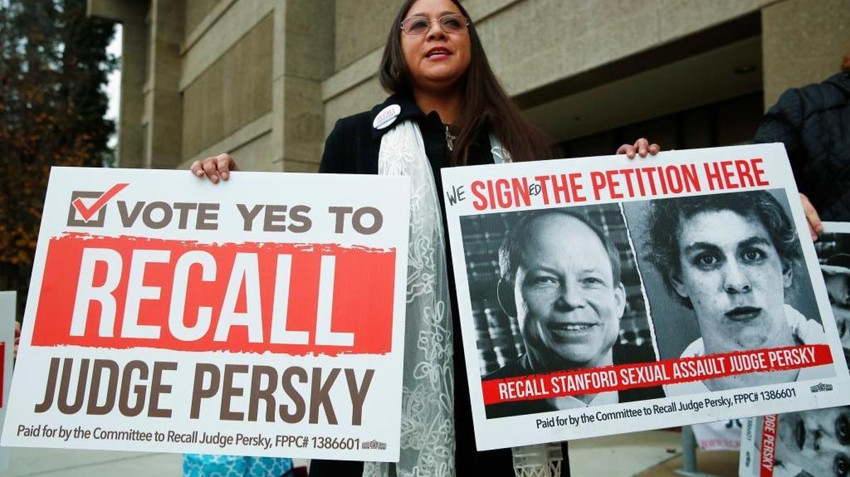 Ana Gabriela Hermosillo joins in a protest calling for the recall of Santa Clara County Judge Aaron Persky at the Santa Clara County Registrar of Voters office in San Jose on Jan. 11.