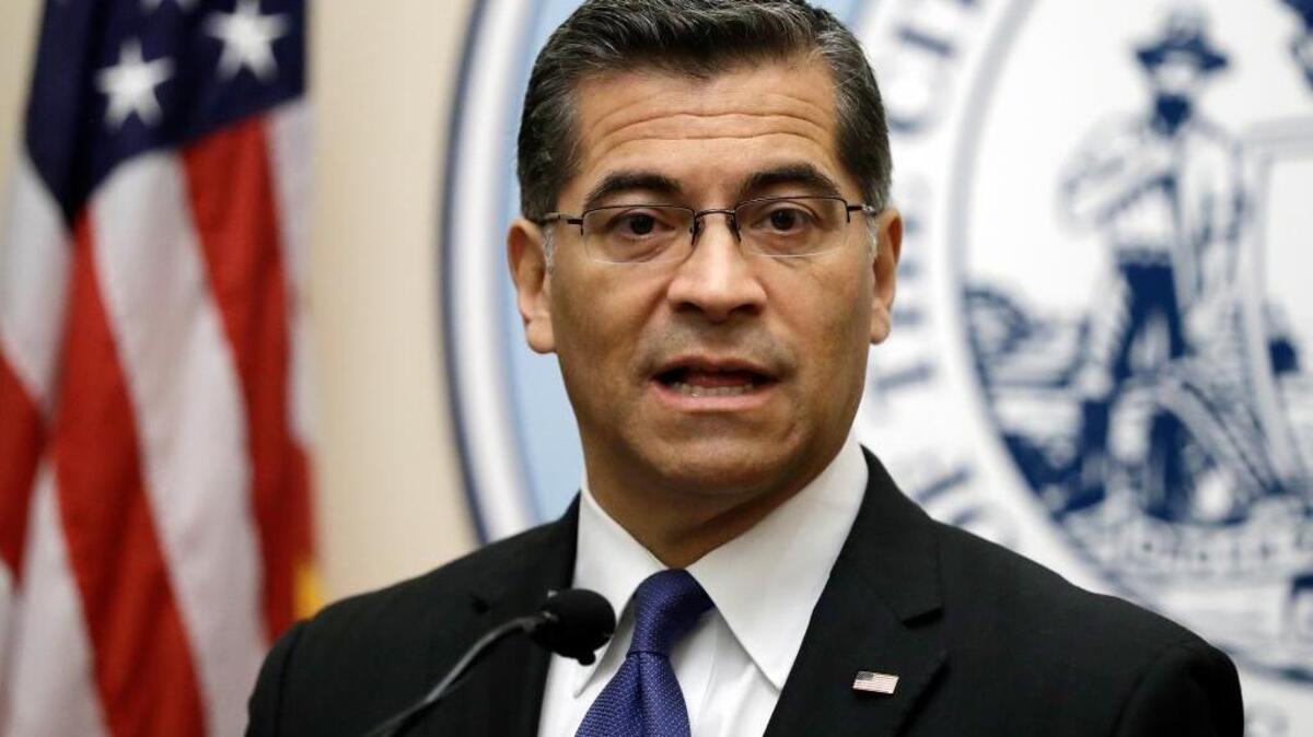 California Attorney General Xavier Becerra speaks during a press conference at San Francisco City Hall on Aug. 14, 2017, in San Francisco. California and San Francisco are suing the U.S. Department of Justice over President Donald Trump’s sanctuary city restrictions on public safety grants.