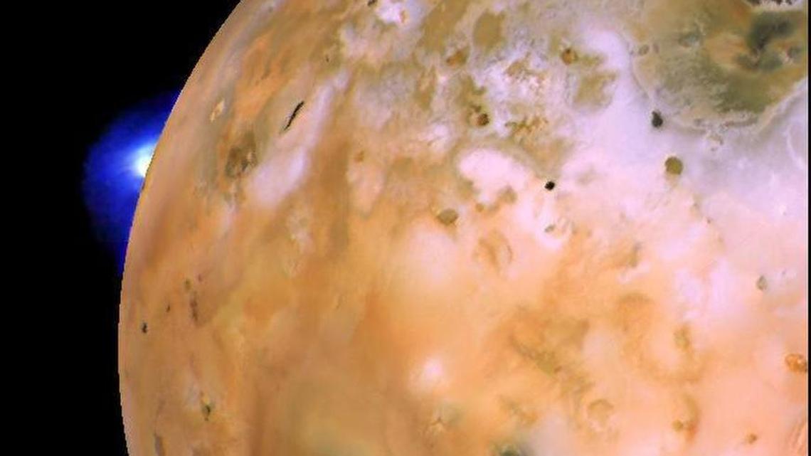 An image taken by the Voyager 1 spacecraft showing a volcanic plume on the Jupiter moon Io. Launched in 1977, the twin Voyager spacecraft, which inspired the Cassini mission, are exploring the edge of the solar system even now, after the Cassini project is gone. (AP Photo/NASA)