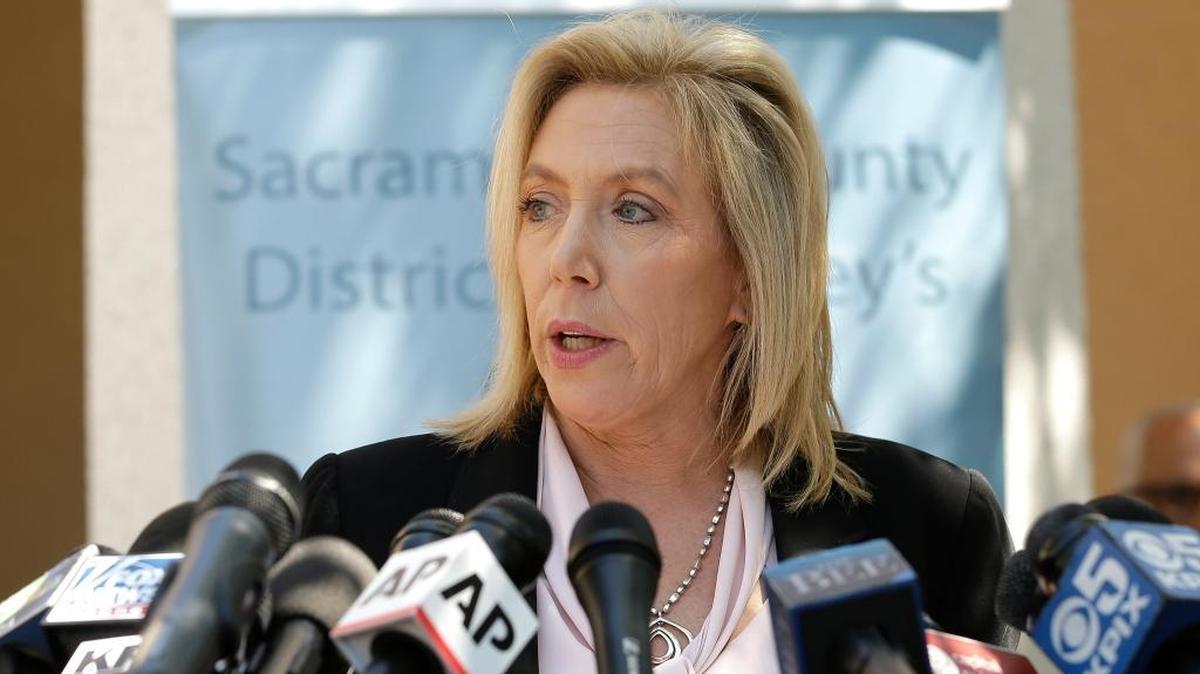 Sacramento County District Attorney Anne Marie Schubert discusses the arrest of Joseph James DeAngelo for a string of violent crimes in the 1970's and 1980's, at a news conference, Wednesday, April 25, 2018, in Sacramento, Calif. (AP Photo/Rich Pedroncelli)