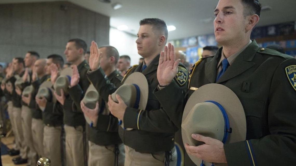 California Highway Patrol are sworn in during a March 3, 2017, graduation ceremony at the CHP Academy in West Sacramento. Gov. Gavin Newsom on Thursday signed a law raising the minimum age to serve as a law enforcement officer in California to 21.