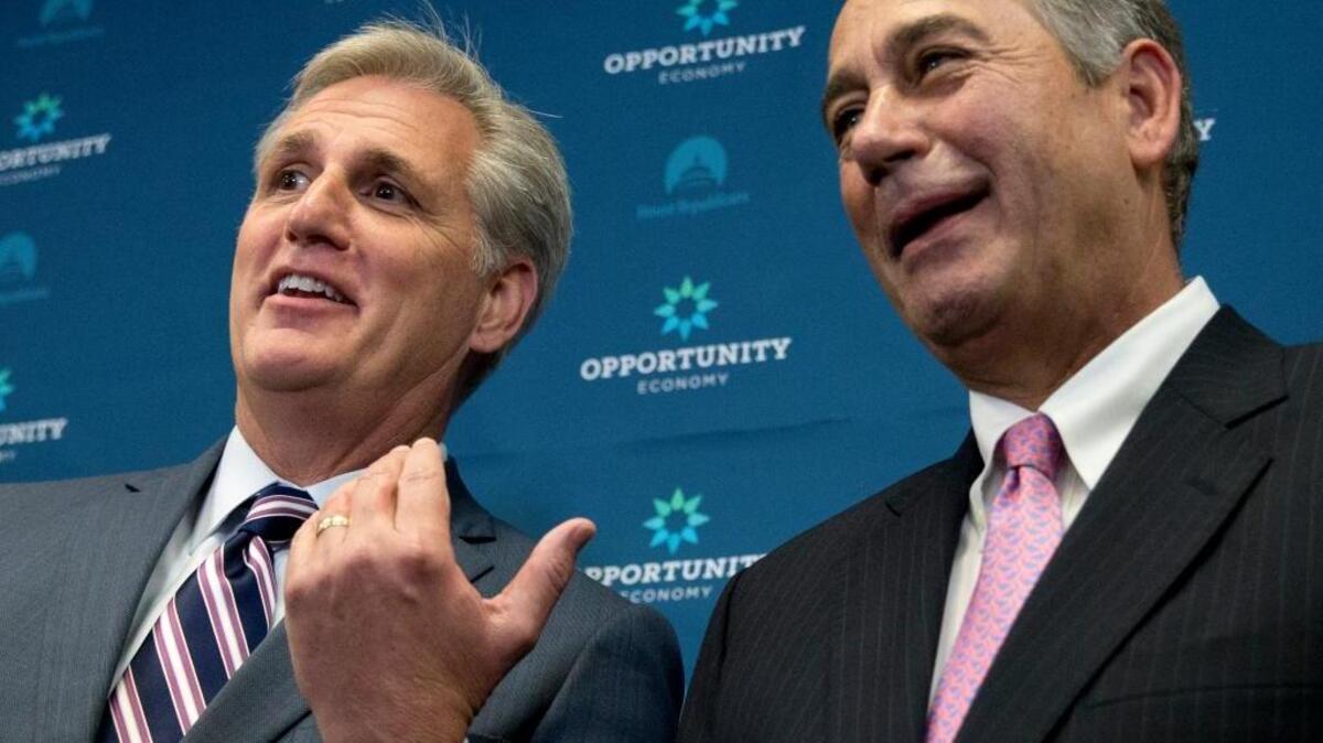 
The conservative Freedom Caucus helped force out House Speaker John Boehner, right, and end Majority Leader Kevin McCarthy’s bid to become speaker.
