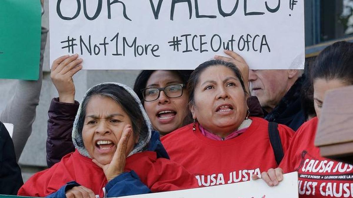 Protesters in San Francisco rally in January against President Donald Trump’s move to tighten the nation’s immigration controls.