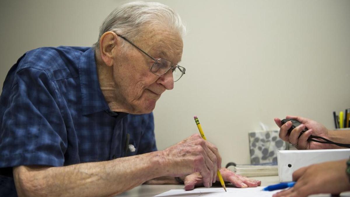 Joseph Giel takes a mini-mental status exam as a research participant at the UC Davis Alzheimer's Disease Center, Friday, March 21, 2014.