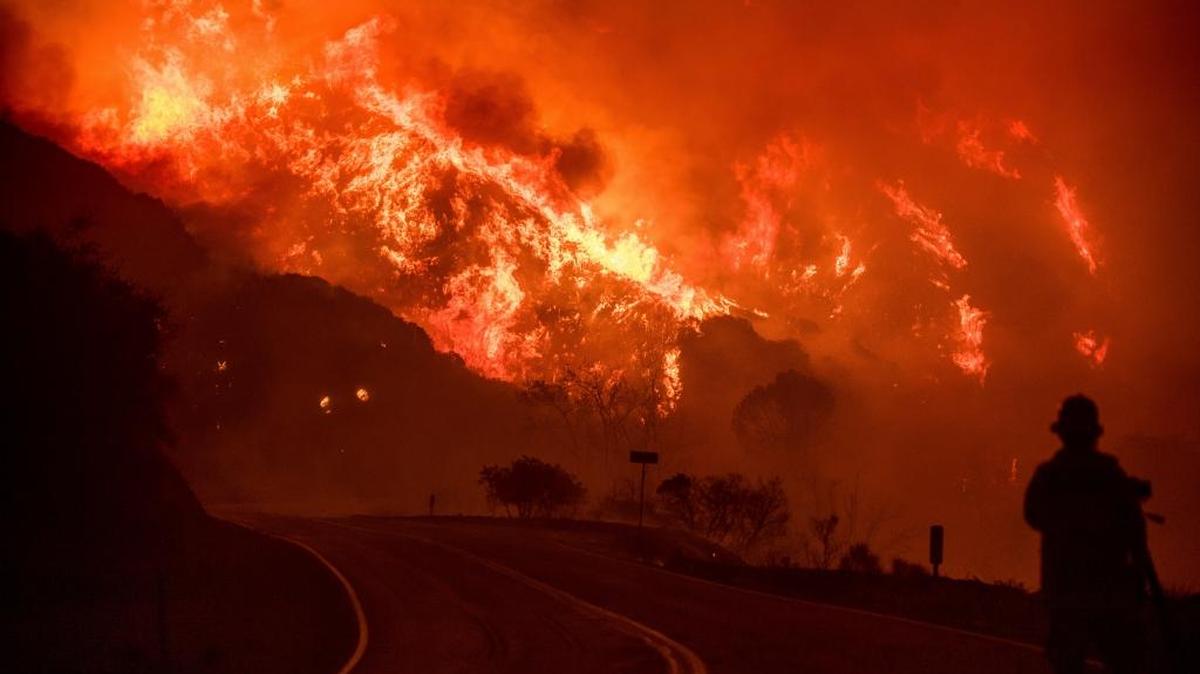 The Thomas Fire burns through Los Padres National Forest near Ojai, on Friday, Dec. 8, 2017.