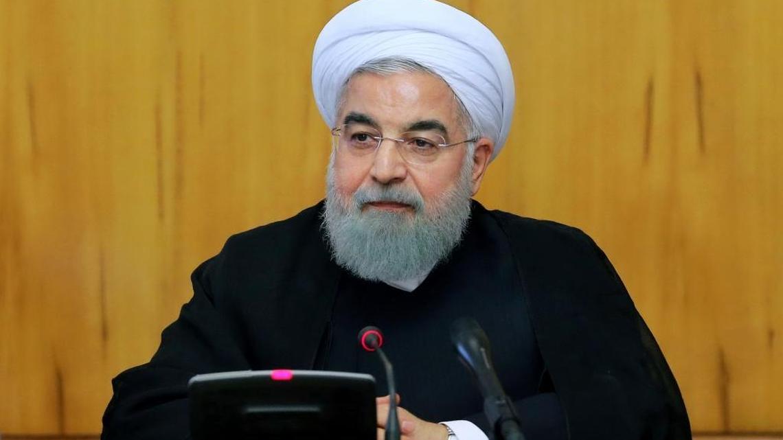 In this photo released by official website of the office of the Iranian Presidency, President Hassan Rouhani speaks during a cabinet meeting in Tehran, Iran on Oct. 11, 2017. Rouhani said if the U.S. backs out of the nuclear deal, as Trump said he will do on Friday, “it won’t be our failure at all, but a failure for the other side.” (Iranian Presidency Office via AP)