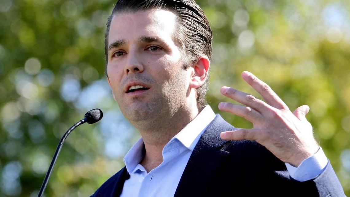 Donald Trump Jr., one of several key aides in his father’s 2016 presidential campaign to meet with Russians offering opposition research on Hillary Clinton, stumps for his father in Arizona last year. Representatives of Donald Trump Jr. and Jared Kushner confirmed the June 2016 meeting to The Associated Press after The New York Times reported on the gathering of the men and Russian lawyer Natalia Veselnitskaya at Trump Tower. (AP Photo/Matt York, File)