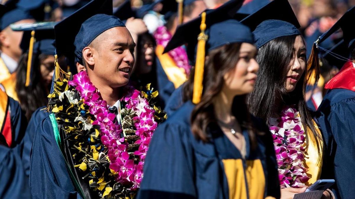 Students at the UC Merced School of Engineering and School of Natural Sciences prepare for graduation at the UC system’s newest campus, May 13, 2017.