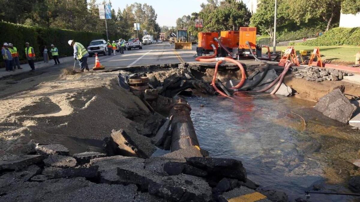 A ruptured 93-year-old water main near UCLA in 2014 left the campus awash in 8 million gallons of water. People were stranded in parking garages and the school’s storied basketball court was flooded. “There are now 240,000 water main breaks a year in this country,” says Greg DiLoreto, chairman of the American Society of Civil Engineers’ infrastructure committee.